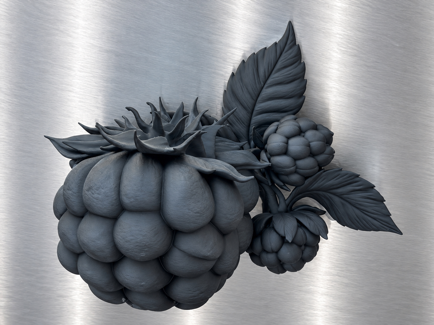 Closed black raspberry forms on aluminium