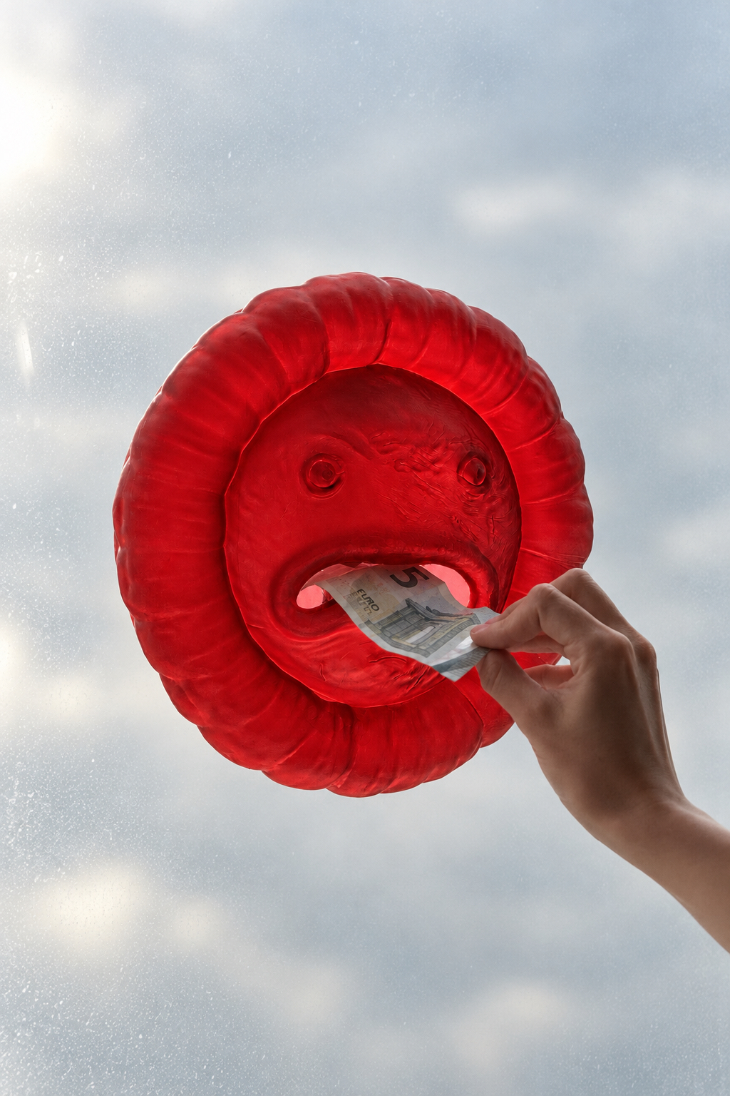 A hand feeding a banknote into Cashhole