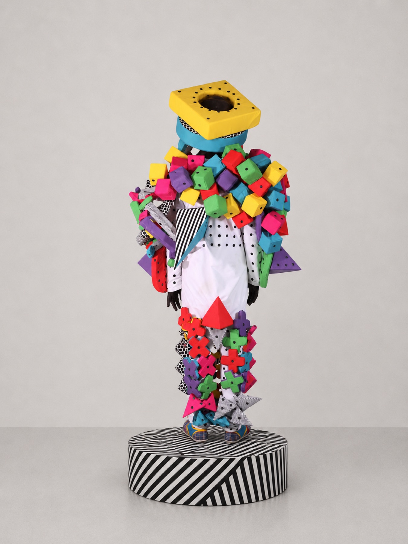 Full-body view of Human Kit wearable sculptural components on a participant