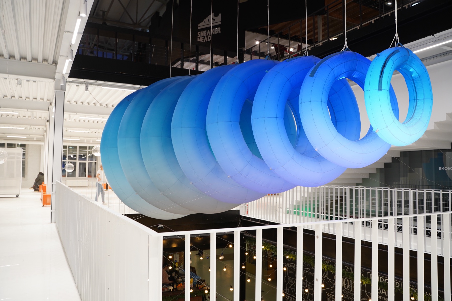 Reverse view of the illuminated blue inflatable 1=0 structure