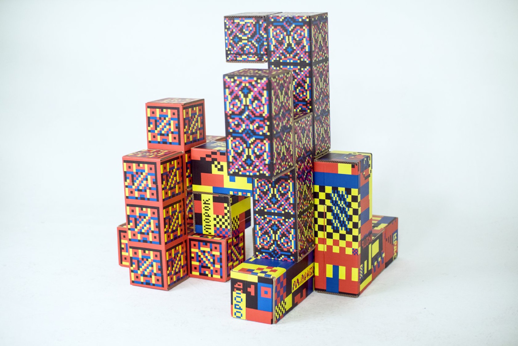 Mixed Pangan Tetris modules stacked into a larger temporary configuration