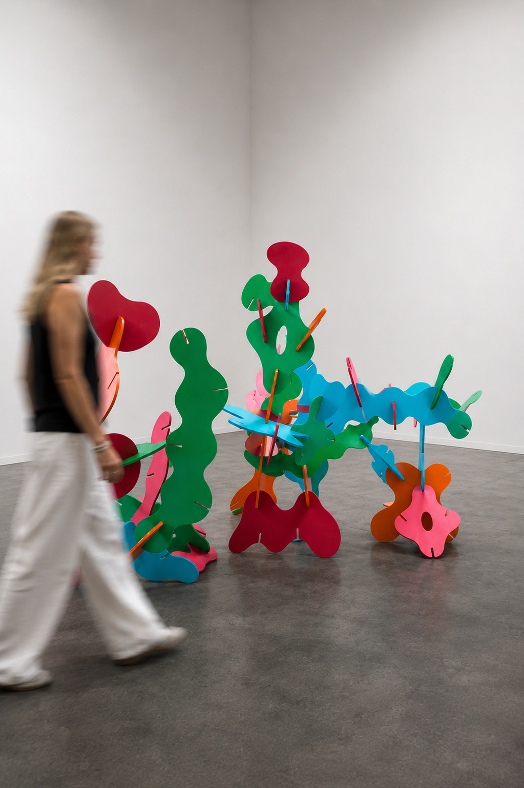 Visitor walking past a colorful Slap Dash Slot construction