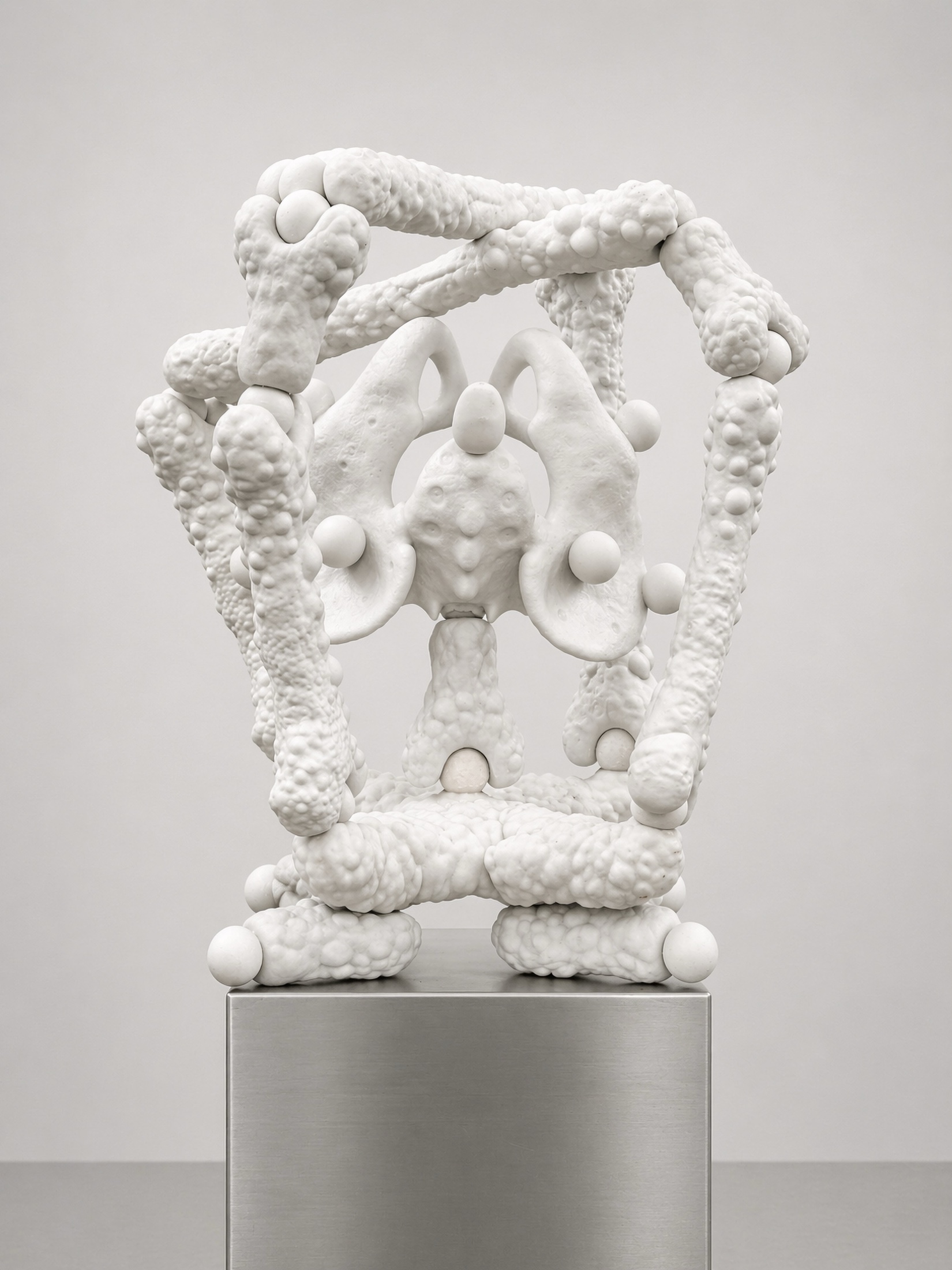 White Rebone organizm’os skeletal composition on a metal plinth