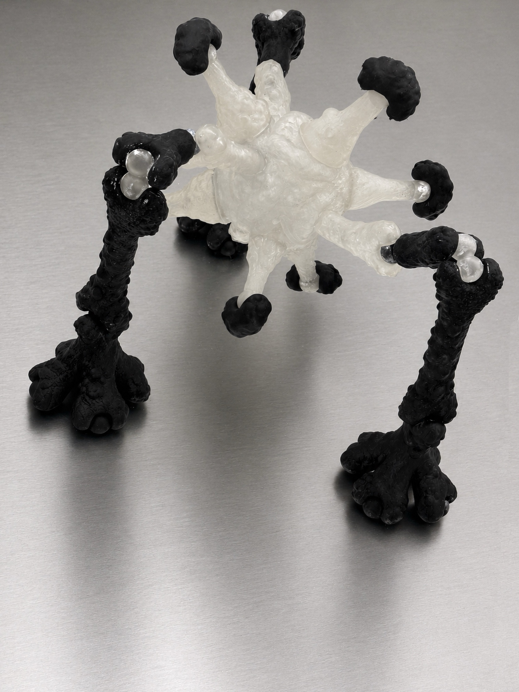 Close view of a black and translucent Rebone organizm’os floor structure