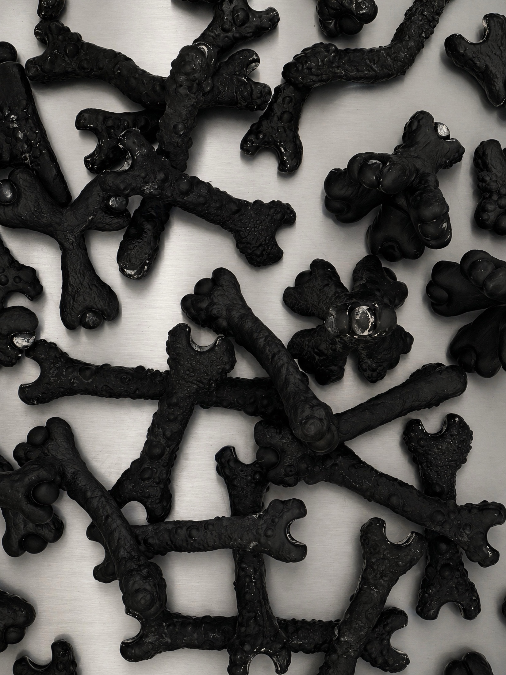 Black Rebone organizm'os components on a metal surface