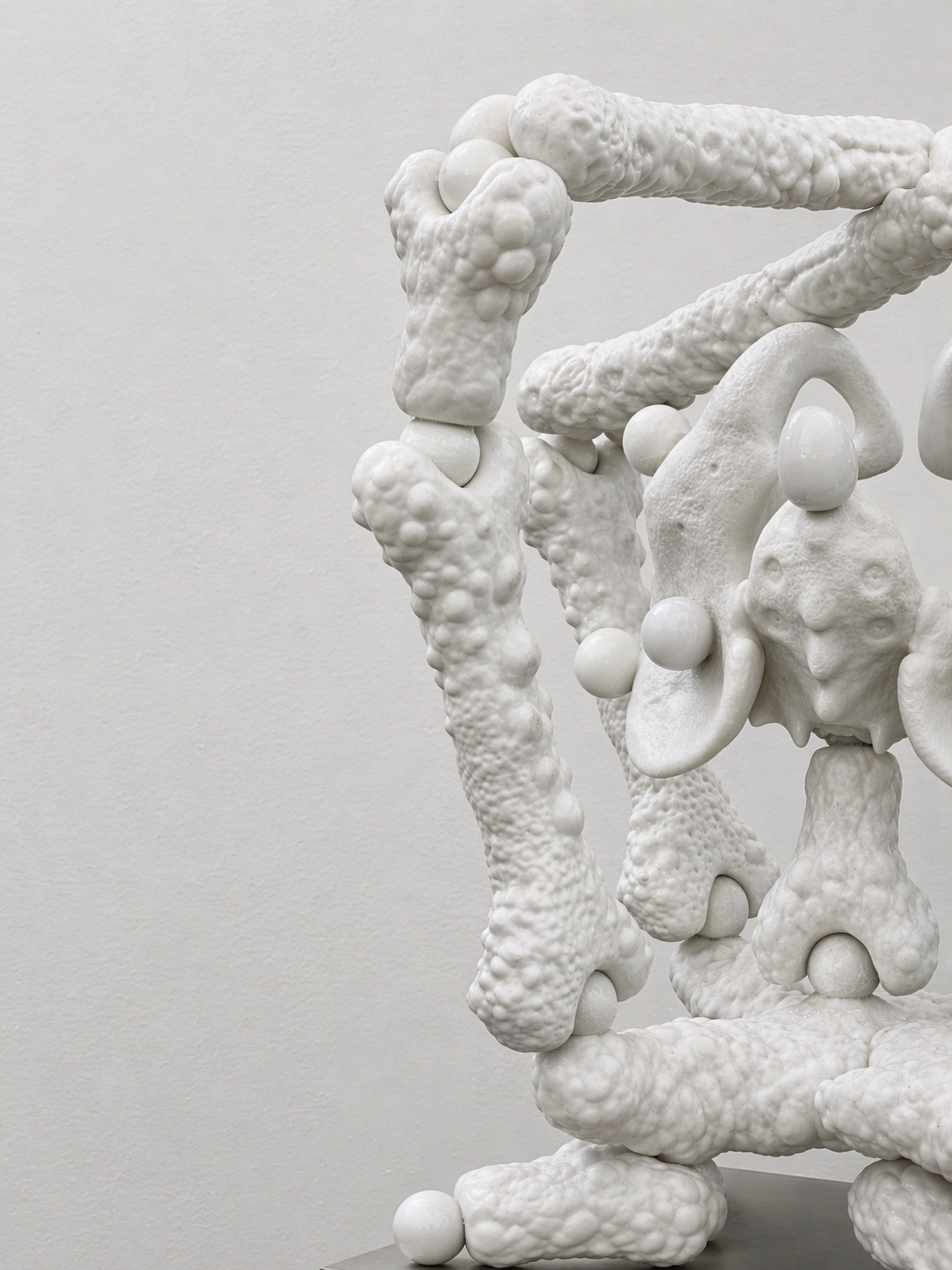 Close view of white Rebone organizm'os bones and joints in a compact structure