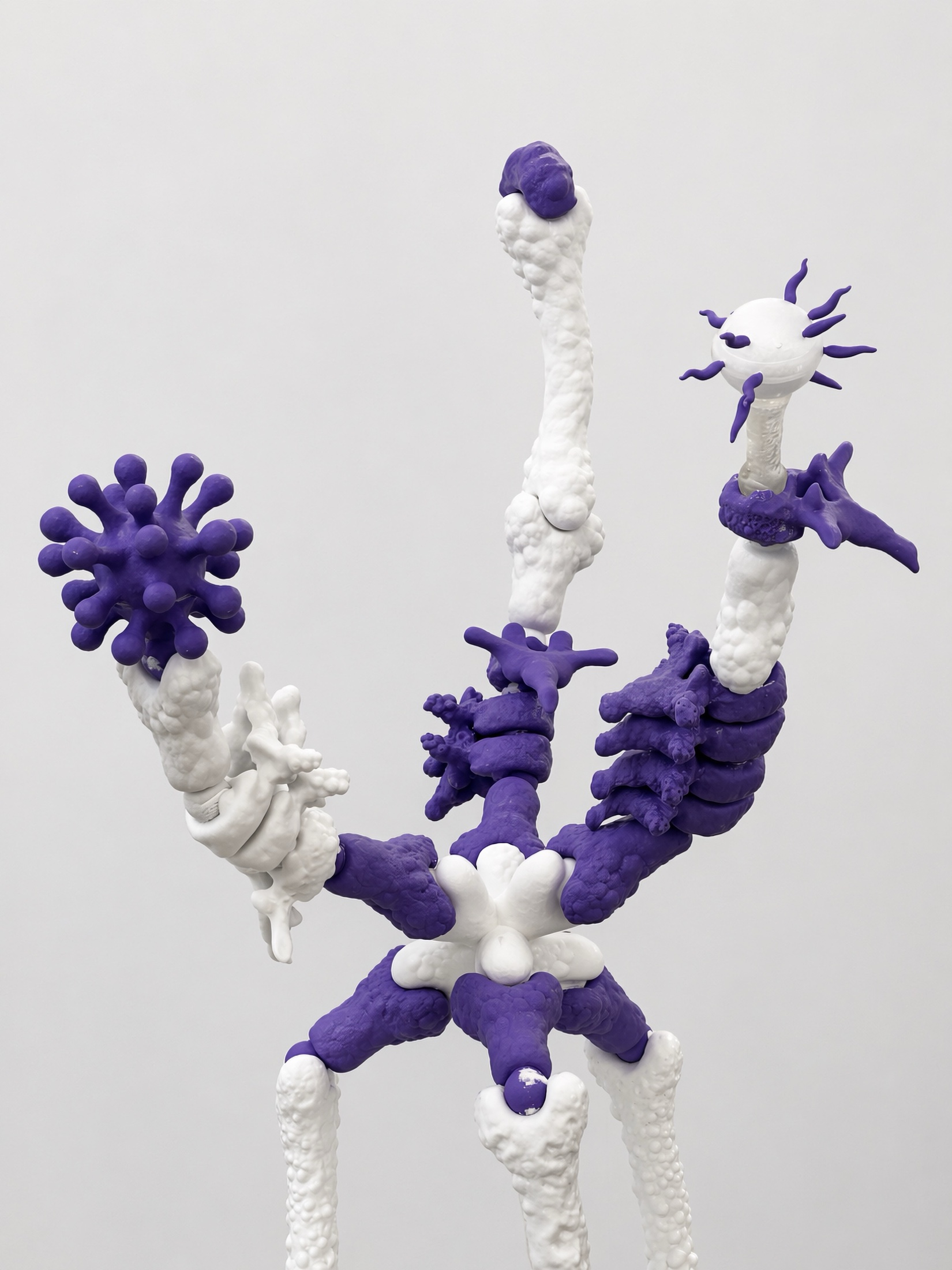 White and purple Rebone organizm'os upper structure with virus-like elements
